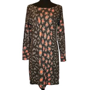 Nally & Millie Leopard Cheetah Print Orange Long Sleeve
Sweater Dress Sz Medium